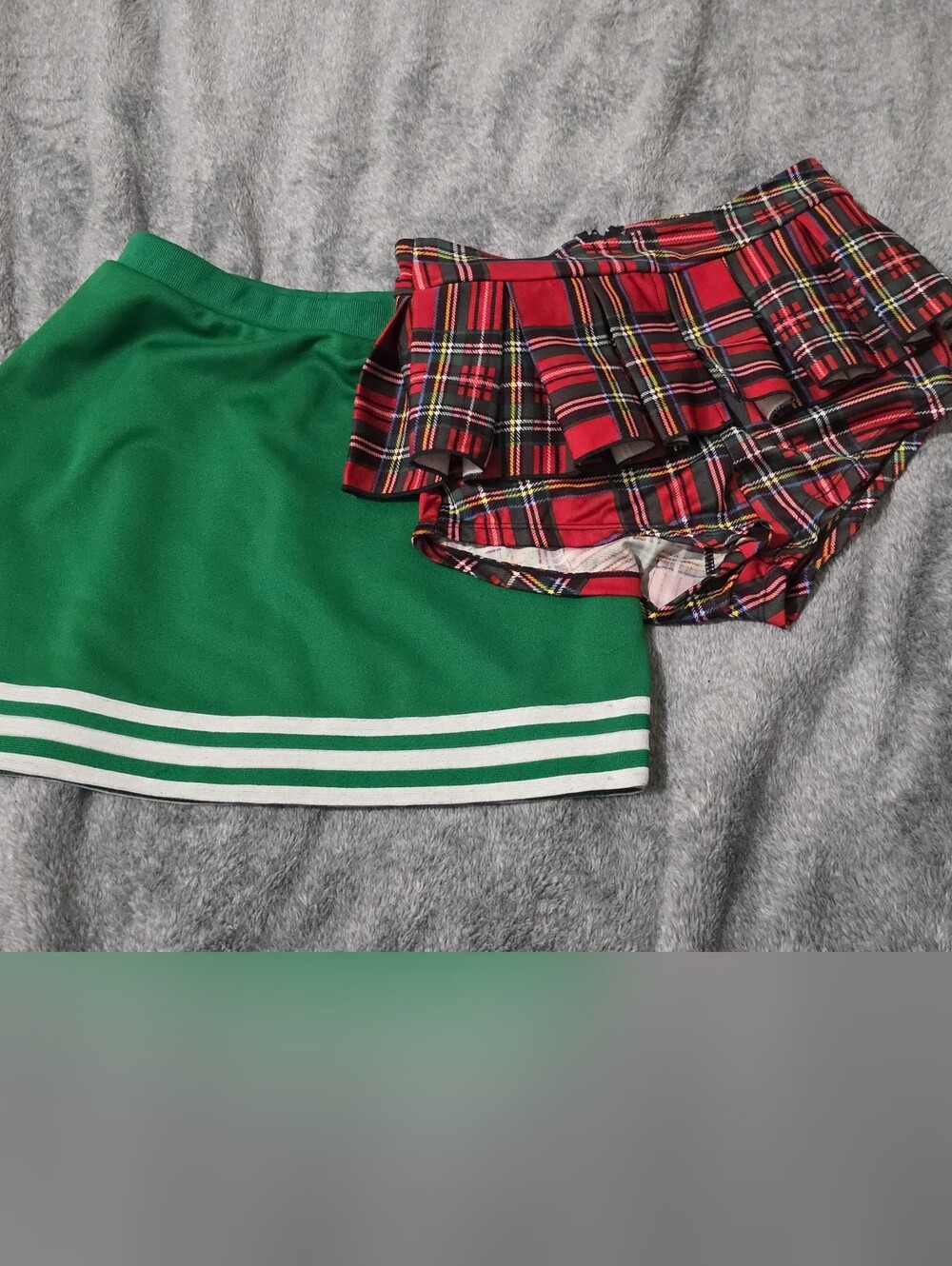 Green Mini Skirt with White Stripe Trim